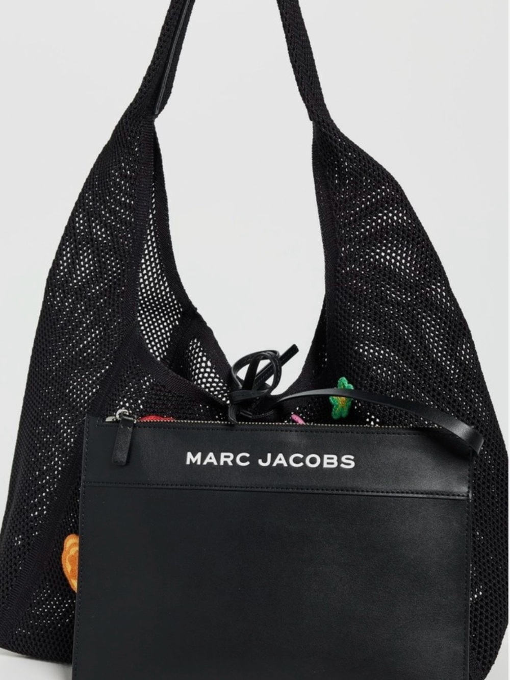 Marc Jacobs Black Mesh Shoulder Bag with Colorful Crochet Flowers - Picture 4 of 6